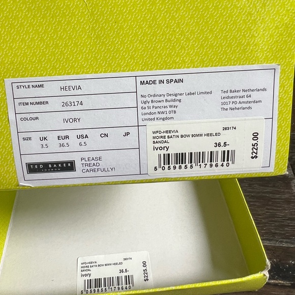 Ted Baker Heevia Moire satin bow heeled sandals- Ivory size 6.5 wedding shoes - Picture 8 of 9